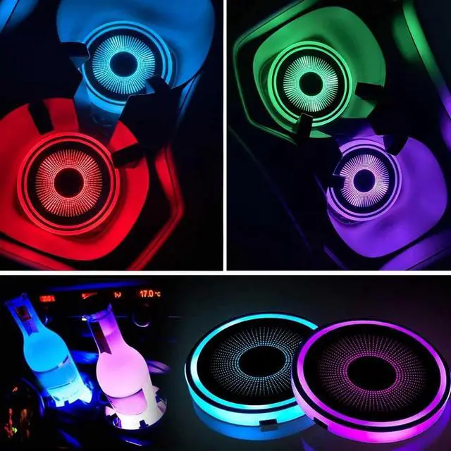 Alt view image 2 of 7 - 2pcs LED Car Coasters Luminescent Cup Holders with 7 Colors