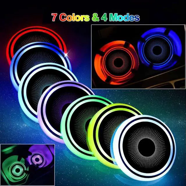Alt view image 6 of 7 - 2pcs LED Car Coasters Luminescent Cup Holders with 7 Colors