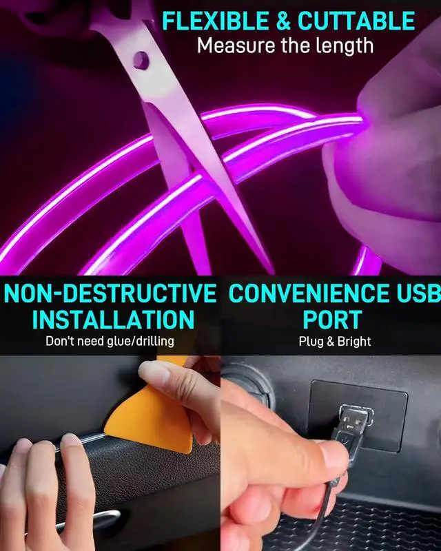 Alt view image 4 of 7 - El Wire Car LED Interior Strip Dash Lights Strip LED Trim Lights