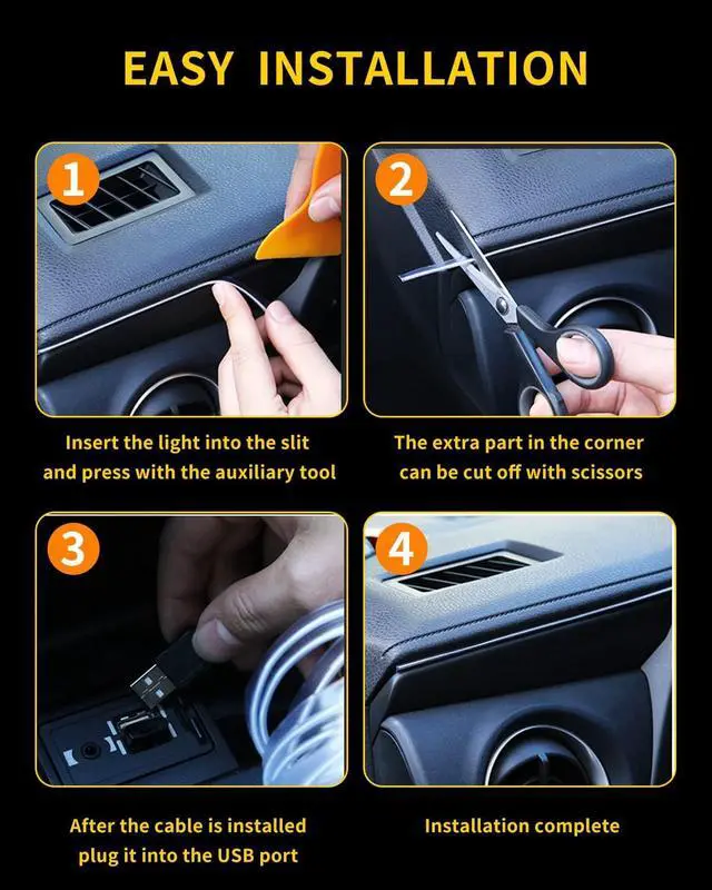 Alt view image 6 of 7 - El Wires Car Interior LED Strip Light 5m/16ft Neon Light