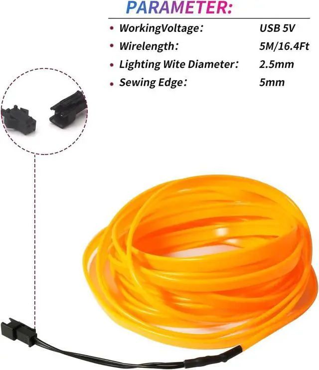 Alt view image 7 of 7 - El Wire Lights USB Neon Wire Blue 5M/16Ft