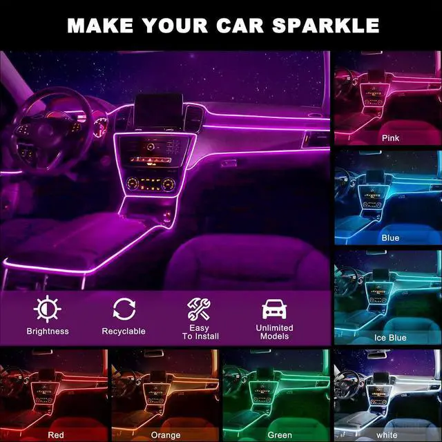 Alt view image 3 of 7 - EL Wire Car LED Interior Strip Light