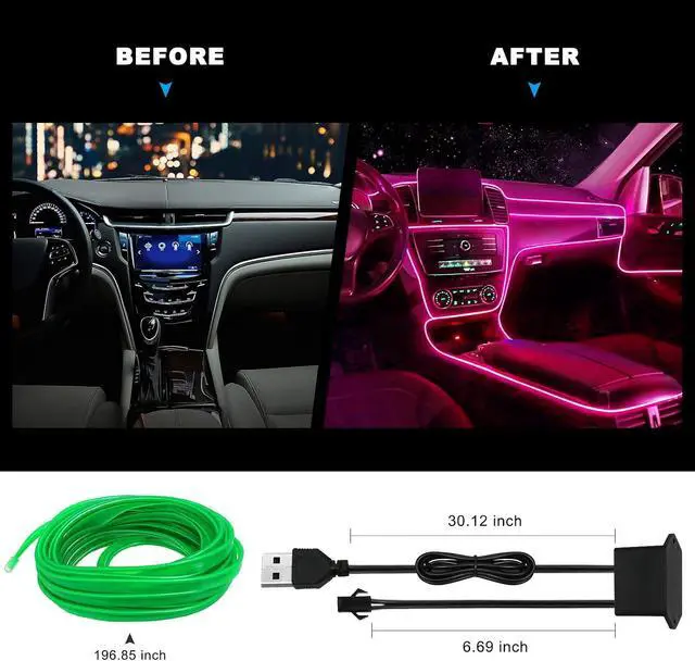 Alt view image 4 of 7 - EL Wire Car LED Interior Strip Light