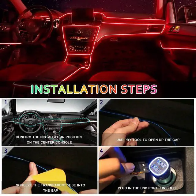 Alt view image 6 of 7 - EL Wire Car LED Interior Strip Light