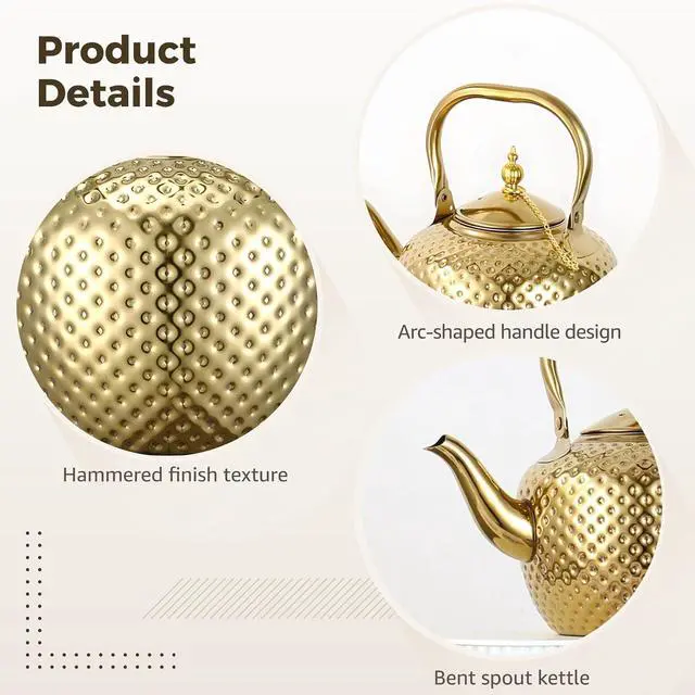 Alt view image 3 of 5 - 2L Gold Stainless Steel Teapot with Infuser