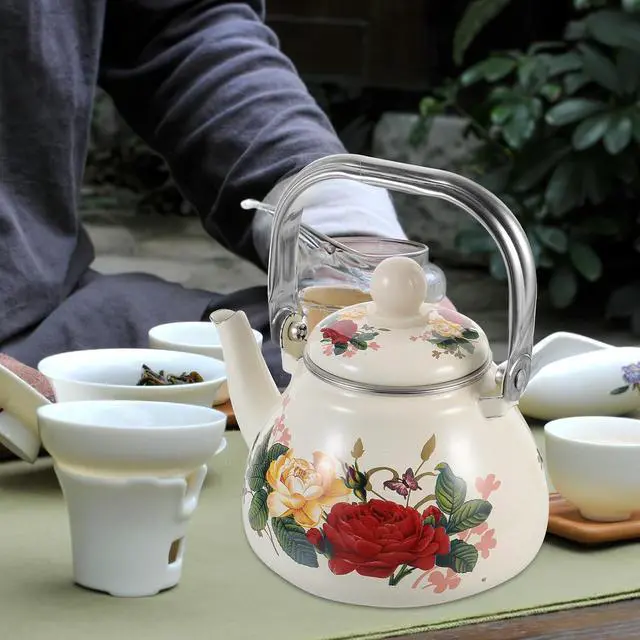 Alt view image 5 of 7 - Vintage Enamel Tea Kettle Stovetop 1l Capacity