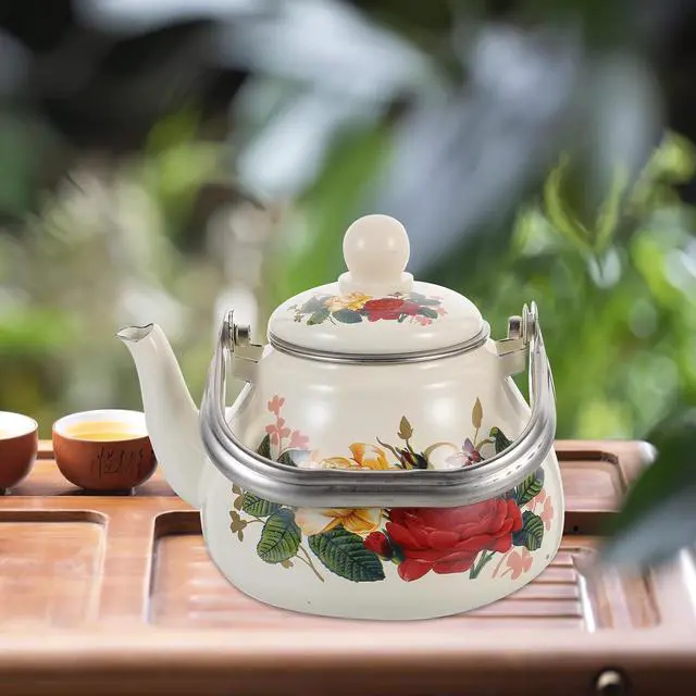 Alt view image 6 of 7 - Vintage Enamel Tea Kettle Stovetop 1l Capacity