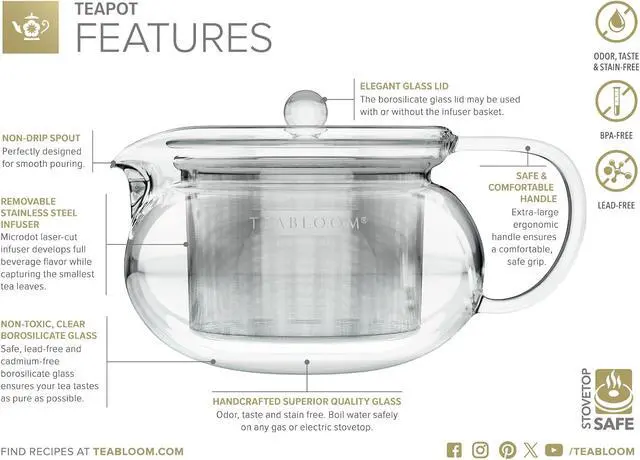 Alt view image 4 of 7 - 2-in-1 Tea Kettle/Tea Maker Heatproof Glass Teapot