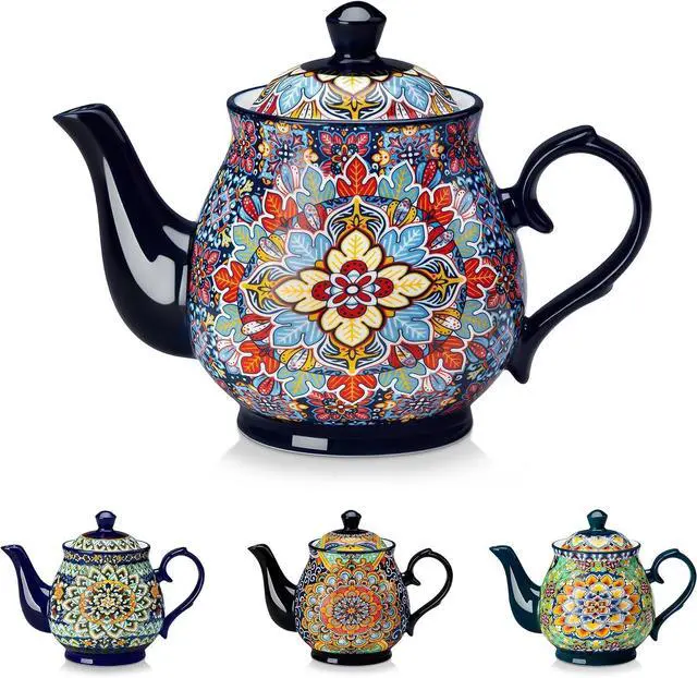 Main image of 800ml Ceramic Teapot Bohemian Porcelain Tea Pot with Twilight Bloom Pattern