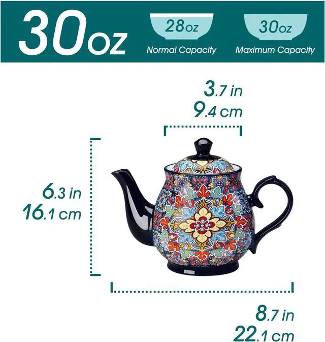 Alt view image 2 of 7 - 800ml Ceramic Teapot Bohemian Porcelain Tea Pot with Twilight Bloom Pattern
