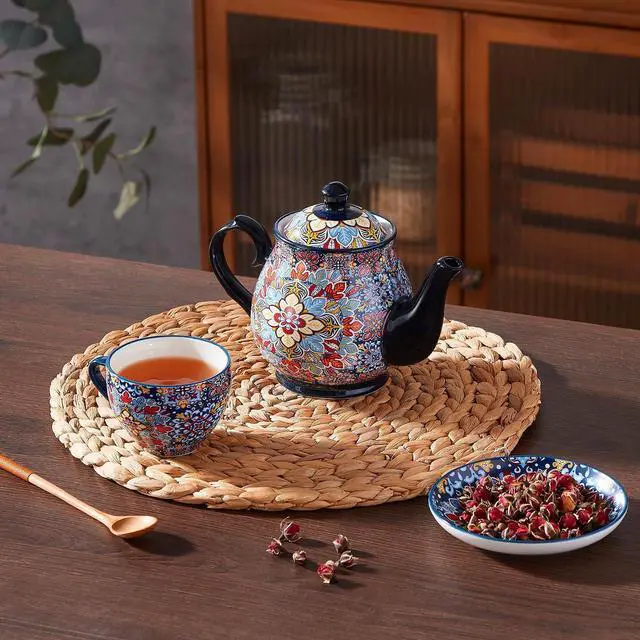 Alt view image 5 of 7 - 800ml Ceramic Teapot Bohemian Porcelain Tea Pot with Twilight Bloom Pattern