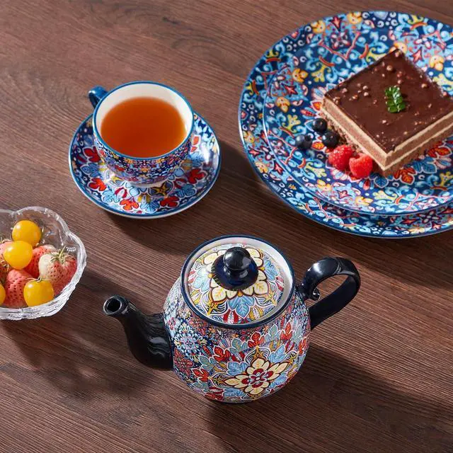Alt view image 6 of 7 - 800ml Ceramic Teapot Bohemian Porcelain Tea Pot with Twilight Bloom Pattern