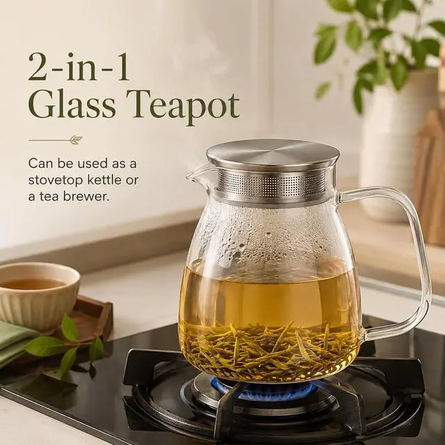 Alt view image 3 of 6 - One-Touch Glass Teapot 27 oz High Borosilicate Tea Pot