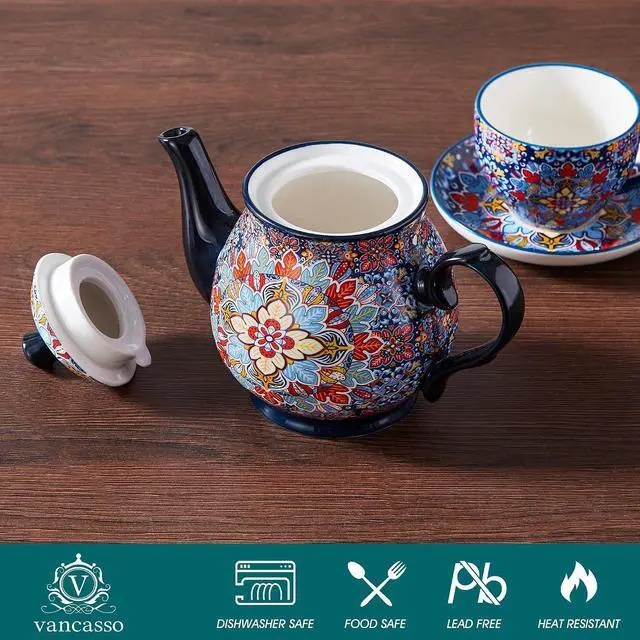 Alt view image 3 of 7 - 800ml Ceramic Teapot Bohemian Porcelain Tea Pot with Twilight Bloom Pattern