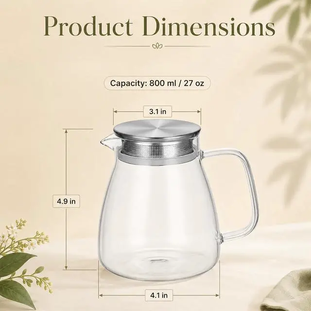 Alt view image 5 of 6 - One-Touch Glass Teapot 27 oz High Borosilicate Tea Pot