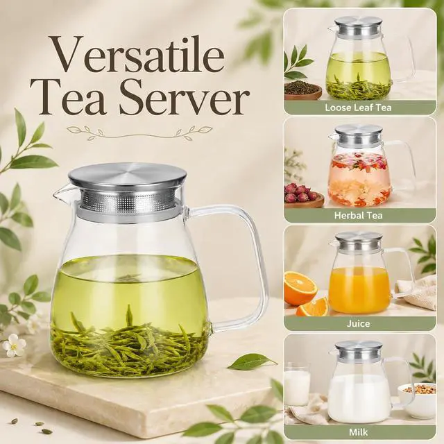 Alt view image 6 of 6 - One-Touch Glass Teapot 27 oz High Borosilicate Tea Pot