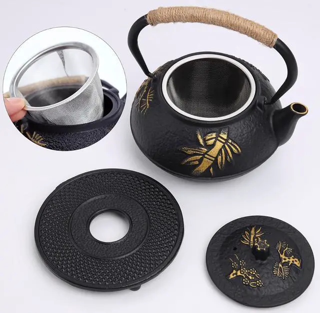 Alt view image 4 of 7 - Tea Kettle Cast Iron Teapot Infuser Strainer Set