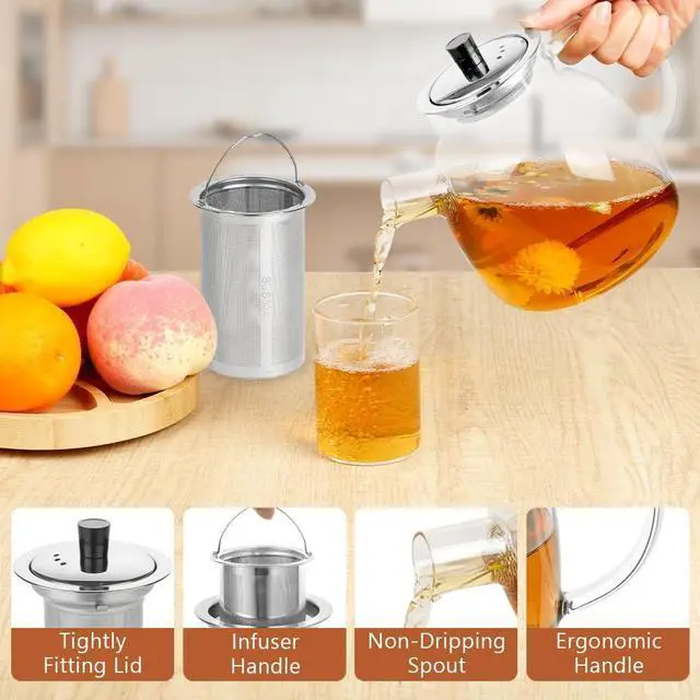 Alt view image 3 of 7 - 1500ml Glass Teapot Borosilicate Glass Strainer Teapot