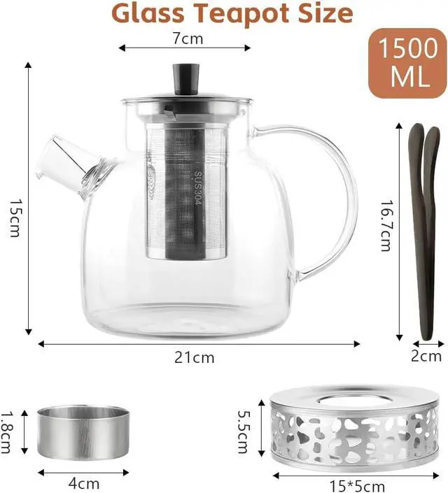 Alt view image 2 of 7 - 1500ml Glass Teapot Borosilicate Glass Strainer Teapot
