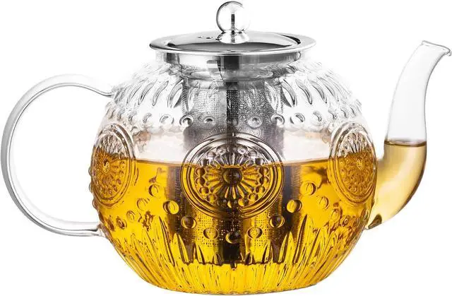 Main image of Large 50OZ/1500ml Vintage Glass Teapot with Removable Infuser Stovetop Safe