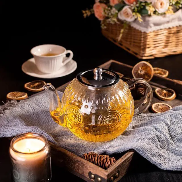 Alt view image 6 of 7 - Large 50OZ/1500ml Vintage Glass Teapot with Removable Infuser Stovetop Safe
