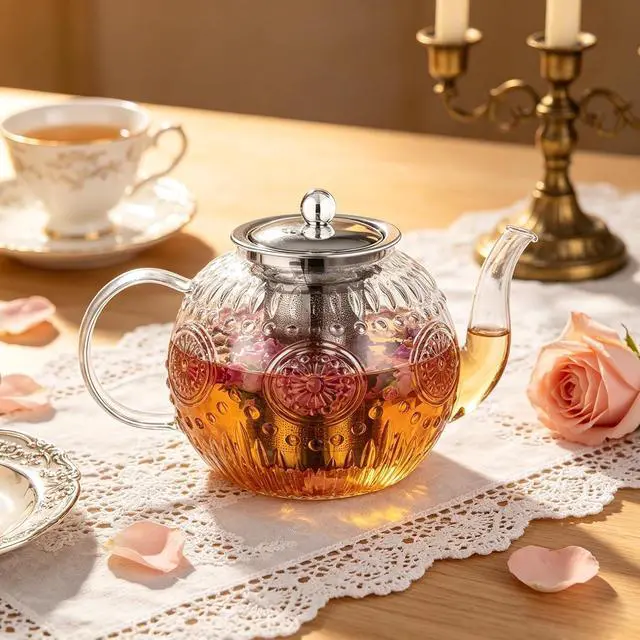 Alt view image 7 of 7 - Large 50OZ/1500ml Vintage Glass Teapot with Removable Infuser Stovetop Safe