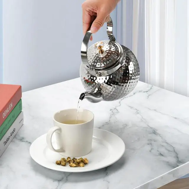 Alt view image 2 of 7 - Hammered Tea Pot Stainless Steel teapot Loose Leaf Kettle for Tea