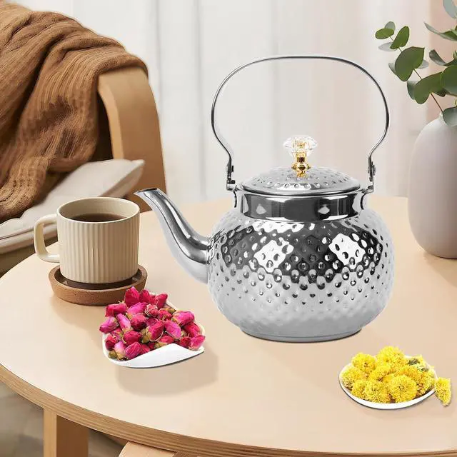 Alt view image 3 of 7 - Hammered Tea Pot Stainless Steel teapot Loose Leaf Kettle for Tea