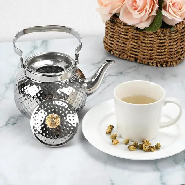 Alt view image 4 of 7 - Hammered Tea Pot Stainless Steel teapot Loose Leaf Kettle for Tea