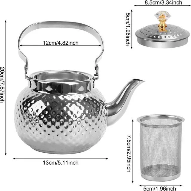 Alt view image 5 of 7 - Hammered Tea Pot Stainless Steel teapot Loose Leaf Kettle for Tea