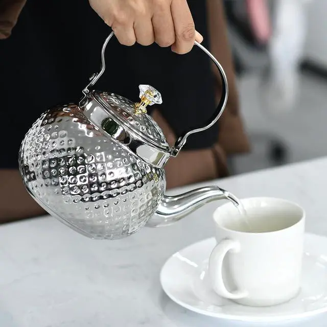 Alt view image 7 of 7 - Hammered Tea Pot Stainless Steel teapot Loose Leaf Kettle for Tea
