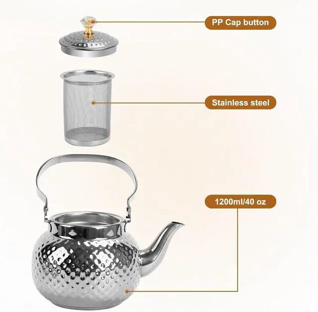 Alt view image 6 of 7 - Hammered Tea Pot Stainless Steel teapot Loose Leaf Kettle for Tea