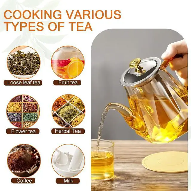 Alt view image 3 of 6 - 1000ml/35oz Glass Teapot with Pad & Brush
