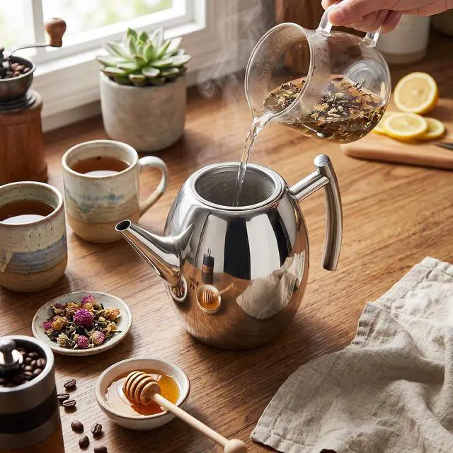 Alt view image 2 of 7 - Stainless Steel Teapot Tea Kettle Pot with Filter