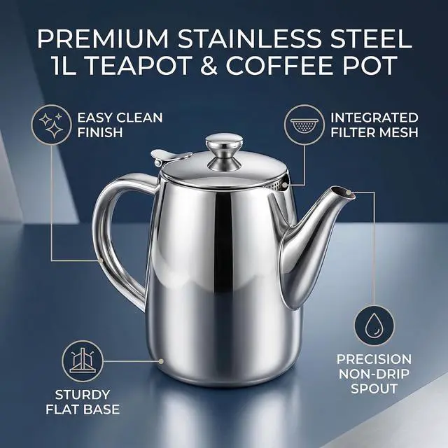 Alt view image 6 of 7 - Stainless Steel Teapot Tea Kettle Pot with Filter