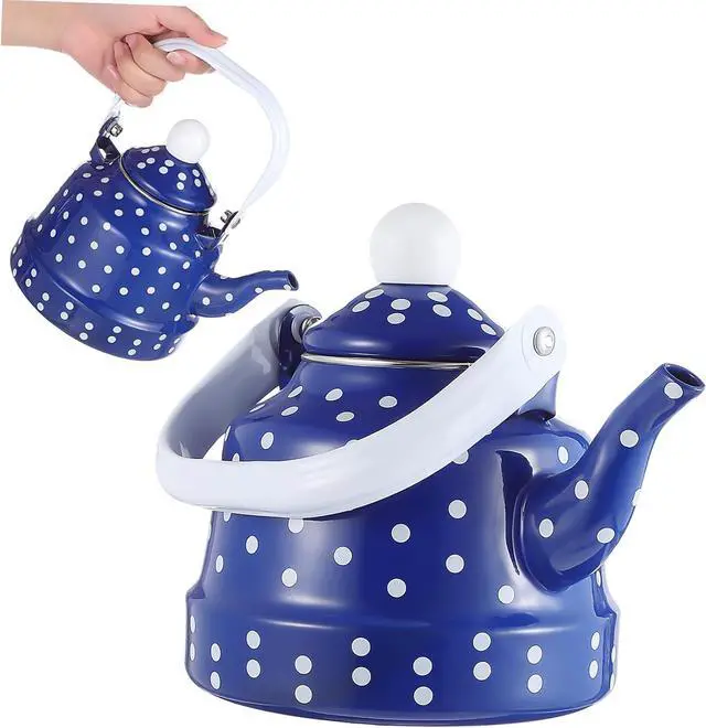 Main image of Vintage Tea Kettle Whistling Stovetop Tea Kettles Enamel Interior