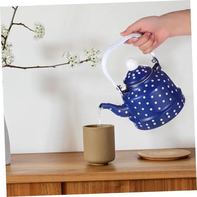 Alt view image 2 of 5 - Vintage Tea Kettle Whistling Stovetop Tea Kettles Enamel Interior