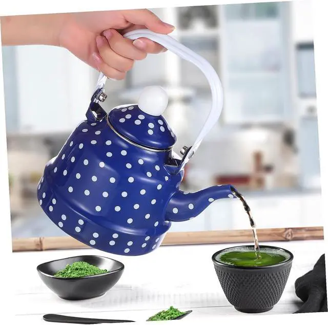 Alt view image 4 of 5 - Vintage Tea Kettle Whistling Stovetop Tea Kettles Enamel Interior