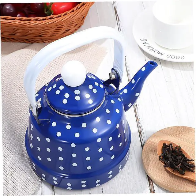Alt view image 5 of 5 - Vintage Tea Kettle Whistling Stovetop Tea Kettles Enamel Interior