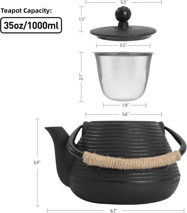 Alt view image 5 of 6 - Cast Iron Teapot with Infuser for Loose Leaf