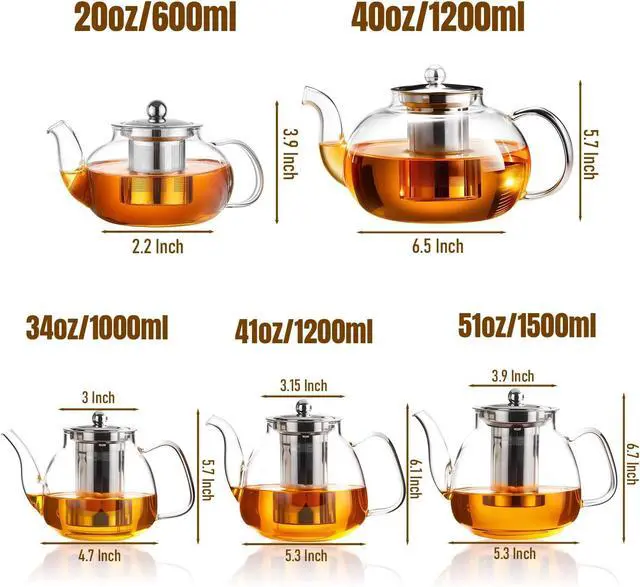 Alt view image 3 of 7 - Glass Teapot Stovetop with Removable 18/8 Stainless Steel Infuser
