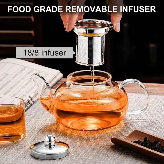 Alt view image 4 of 7 - Glass Teapot Stovetop with Removable 18/8 Stainless Steel Infuser