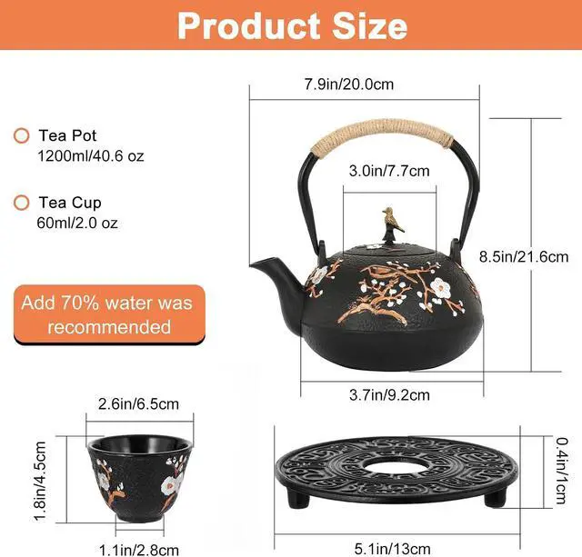 Alt view image 2 of 6 - Cast Iron Teapot 1200ml Japanese Tea Kettle