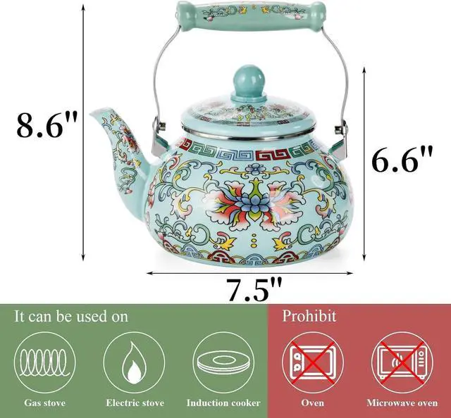 Alt view image 2 of 7 - 2.6 Quart Floral Enamel Tea Kettle