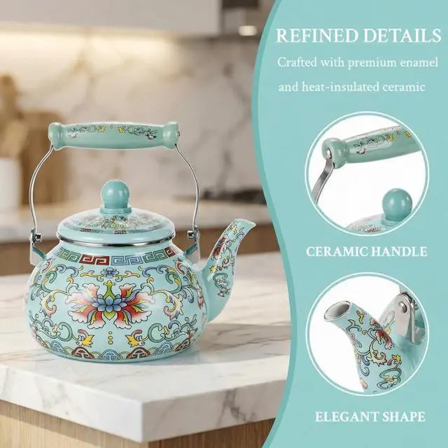 Alt view image 3 of 7 - 2.6 Quart Floral Enamel Tea Kettle