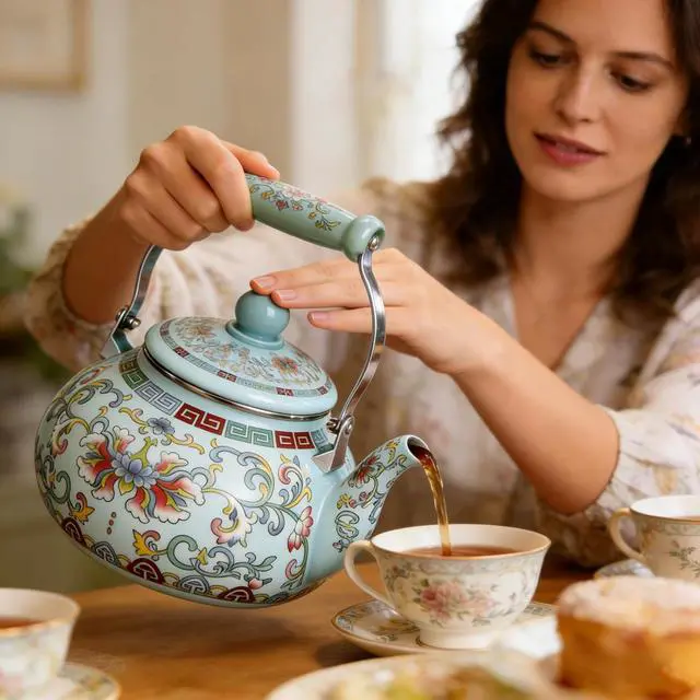 Alt view image 6 of 7 - 2.6 Quart Floral Enamel Tea Kettle
