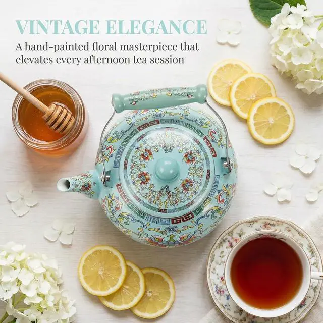 Alt view image 4 of 7 - 2.6 Quart Floral Enamel Tea Kettle