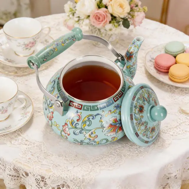 Alt view image 7 of 7 - 2.6 Quart Floral Enamel Tea Kettle