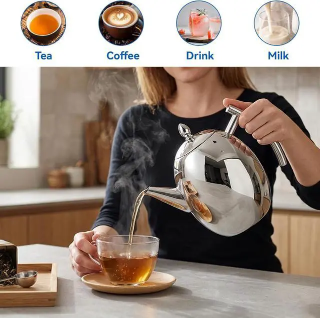 Alt view image 5 of 7 - Tea Kettle Stainless Steel Teapot Coffee Pot Large Capacity
