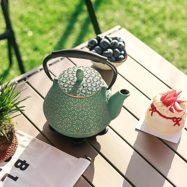 Alt view image 2 of 6 - Cast Iron Teapot 950ml Blossom Pattern Tea Kettle